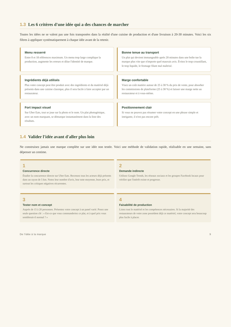 Page du Guide 1 – Les 6 critères d'une idée qui a des chances de marcher